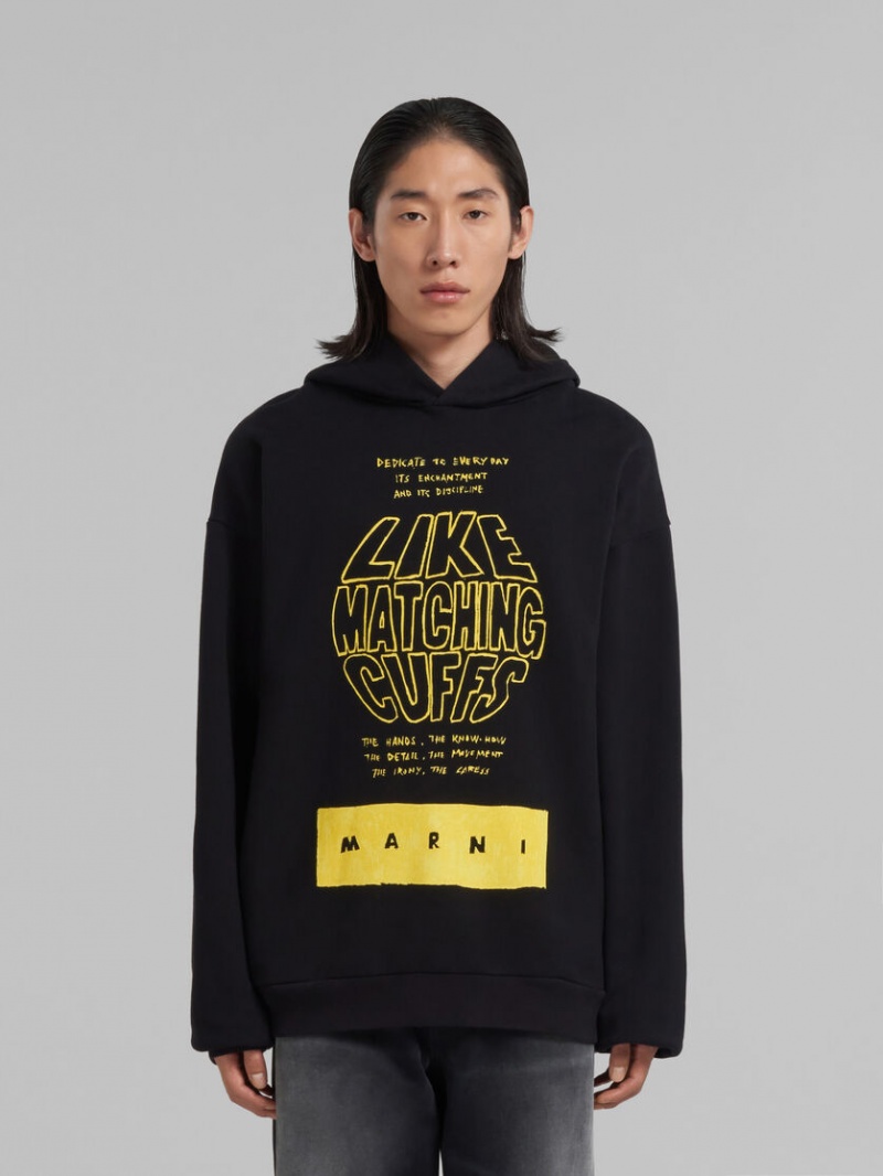 Marni Bio Algodon Hoodie With Maxi Slogan Print Negros | AMXWC97176