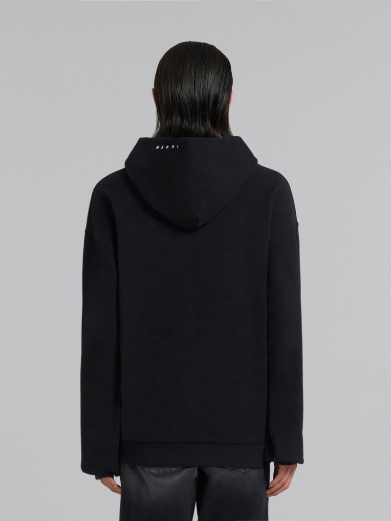 Marni Bio Algodon Hoodie With Maxi Slogan Print Negros | AMXWC97176