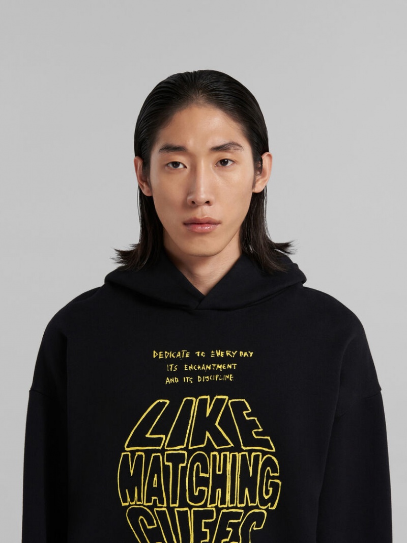 Marni Bio Algodon Hoodie With Maxi Slogan Print Negros | AMXWC97176