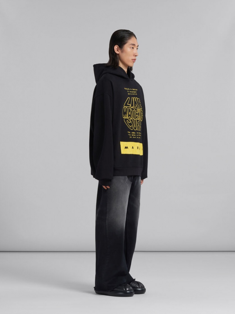 Marni Bio Algodon Hoodie With Maxi Slogan Print Negros | AMXWC97176