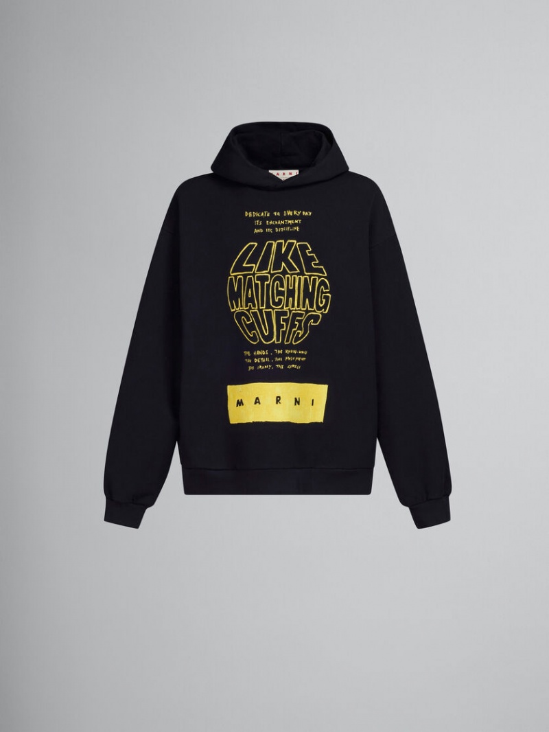 Marni Bio Algodon Hoodie With Maxi Slogan Print Negros | AMXWC97176