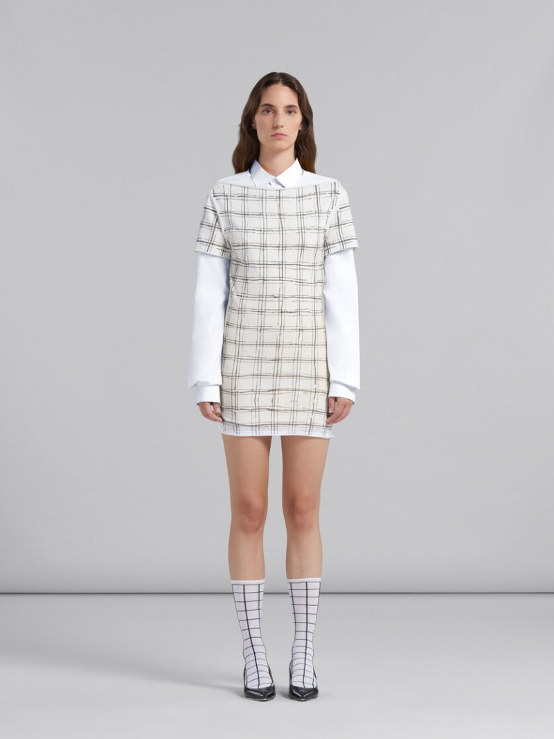 Marni Bio Algodon Top With Irregular Checked Print Blancos | PMXER41028