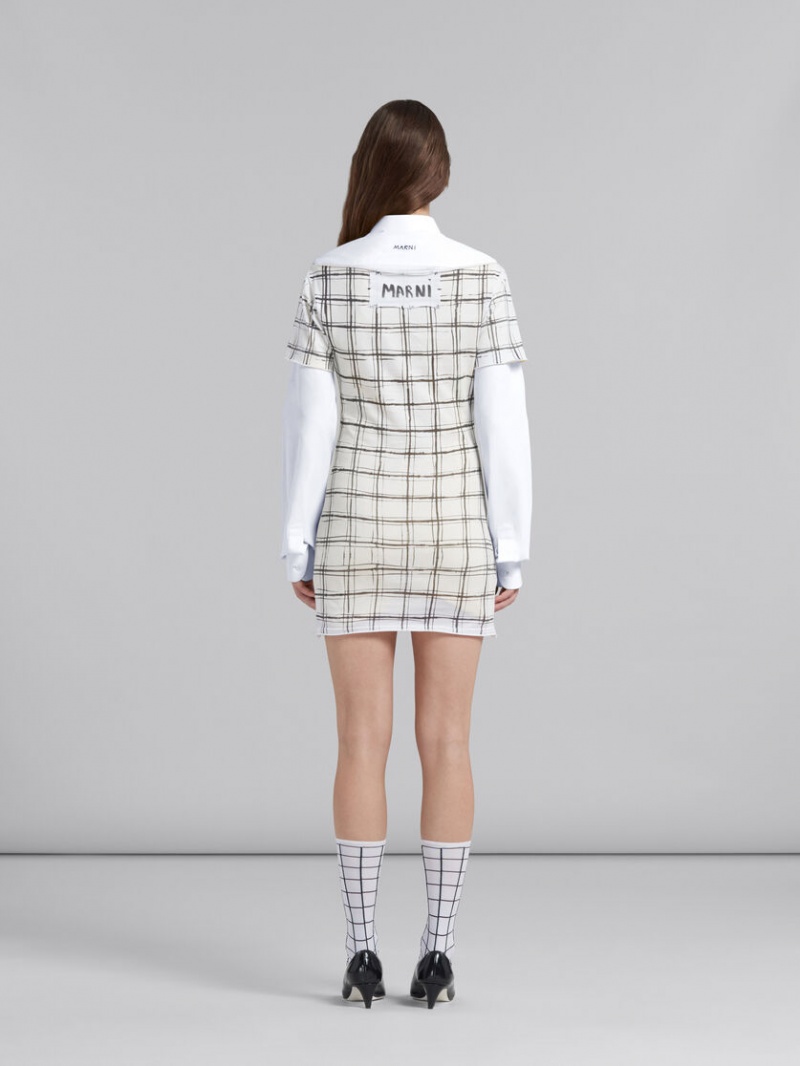 Marni Bio Algodon Top With Irregular Checked Print Blancos | PMXER41028