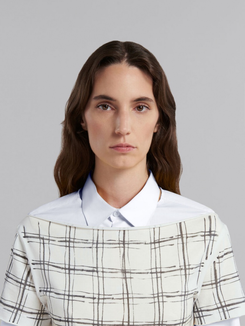 Marni Bio Algodon Top With Irregular Checked Print Blancos | PMXER41028