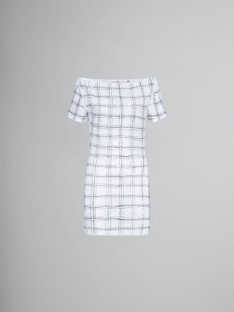 Marni Bio Algodon Top With Irregular Checked Print Blancos | PMXER41028