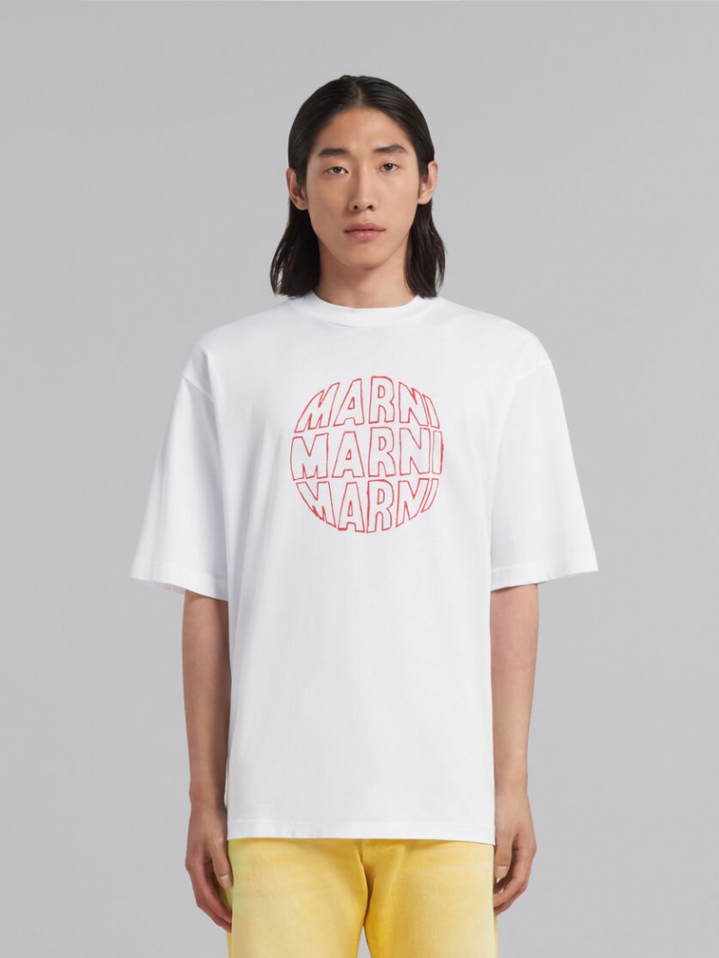 Marni Bio Algodon T-shirt With Circular Logo Blancos | MXDYB82704