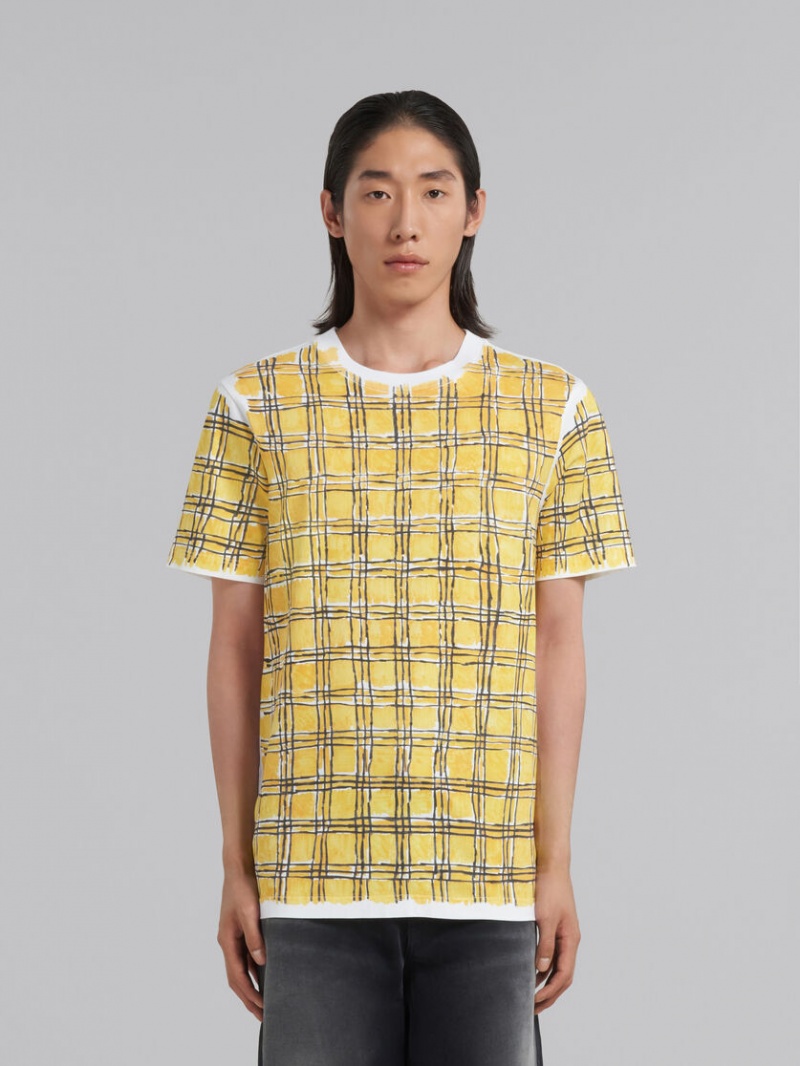 Marni Bio Algodon T-shirt With Irregular Checked Print Amarillos | MXICD79016