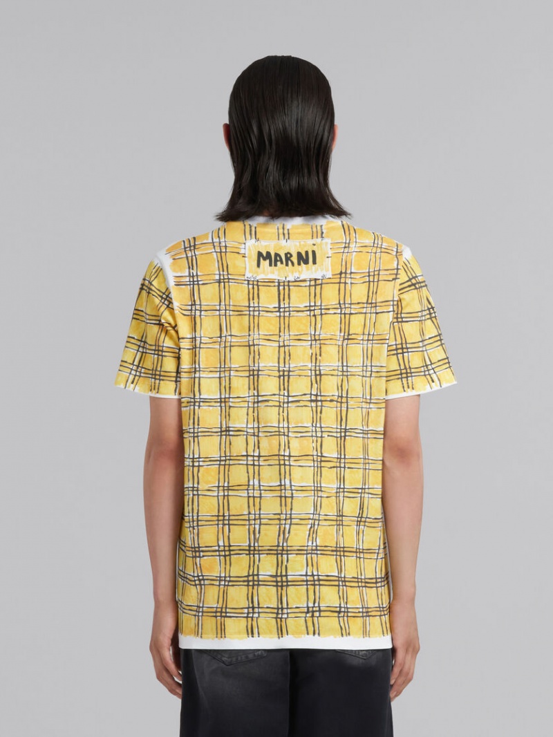 Marni Bio Algodon T-shirt With Irregular Checked Print Amarillos | MXICD79016