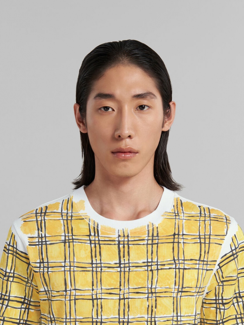 Marni Bio Algodon T-shirt With Irregular Checked Print Amarillos | MXICD79016