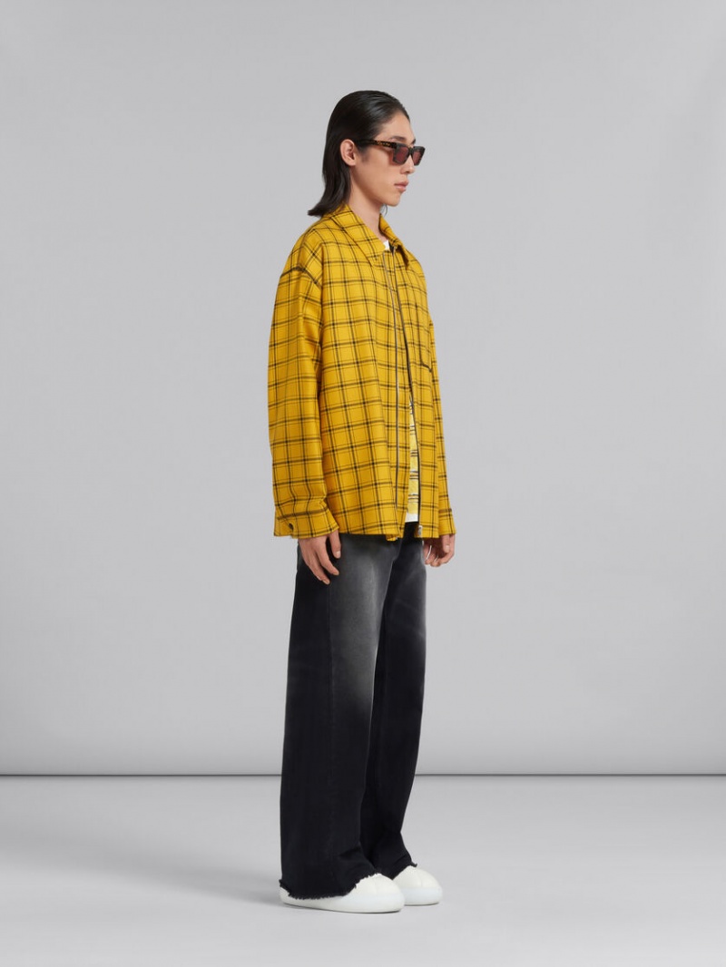 Marni Bio Algodon T-shirt With Irregular Checked Print Amarillos | MXICD79016