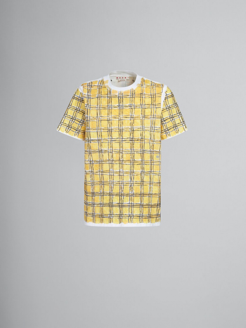 Marni Bio Algodon T-shirt With Irregular Checked Print Amarillos | MXICD79016