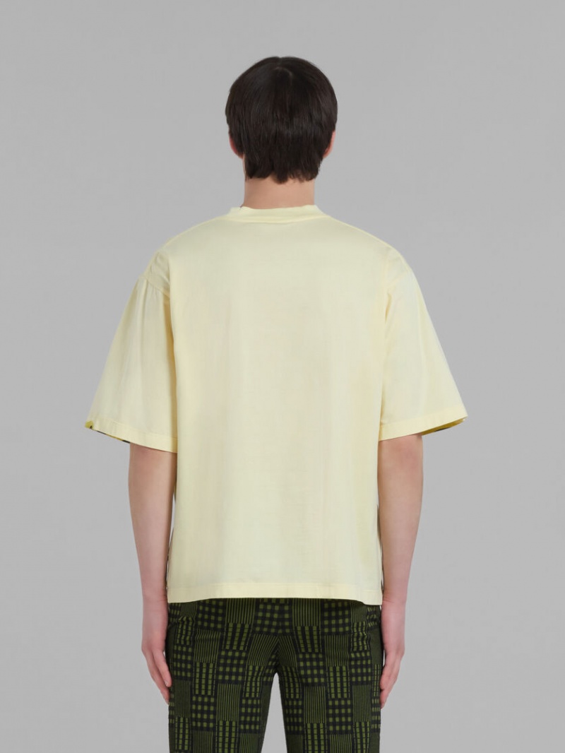 Marni Bio Algodon T-shirt With Logo Stripes Amarillos | MMXHR74254