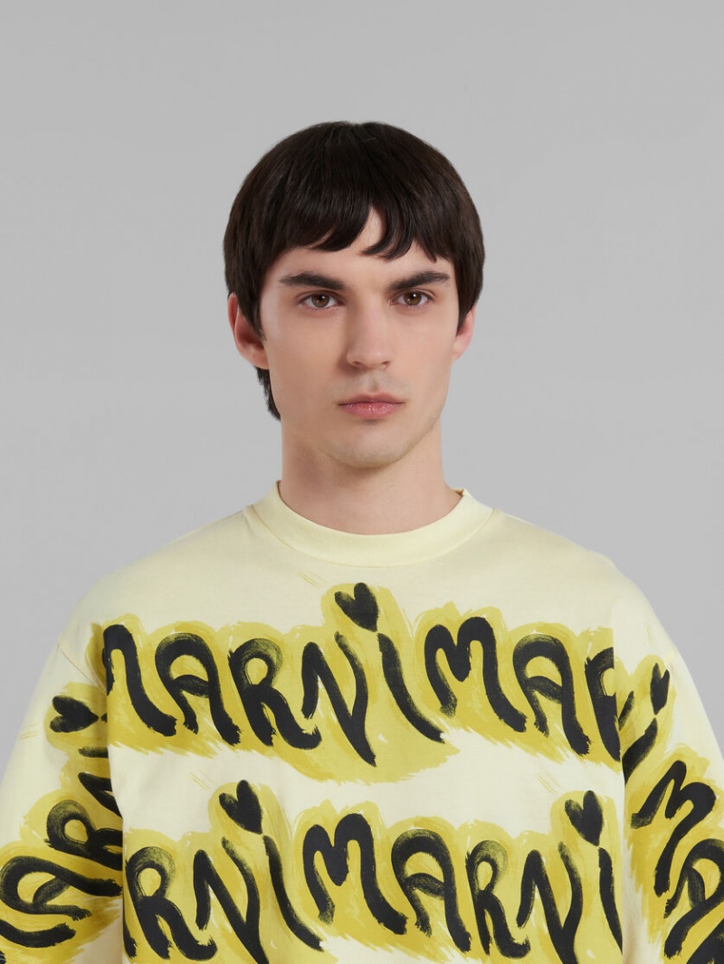 Marni Bio Algodon T-shirt With Logo Stripes Amarillos | MMXHR74254