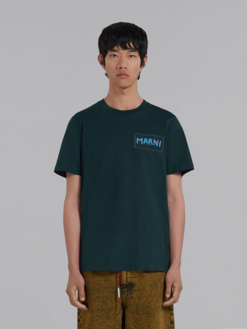 Marni Bio Algodon T-shirt With Marni Patch Verdes | MMXFT21746