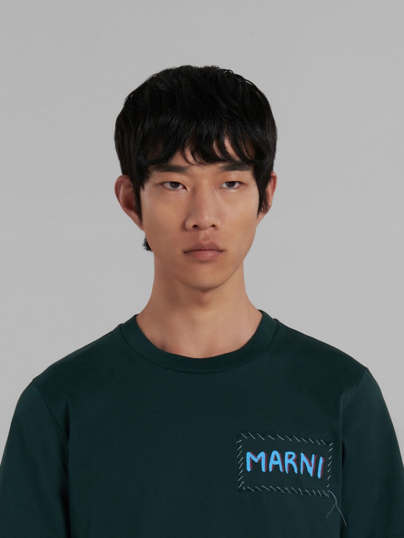 Marni Bio Algodon T-shirt With Marni Patch Verdes | MMXFT21746