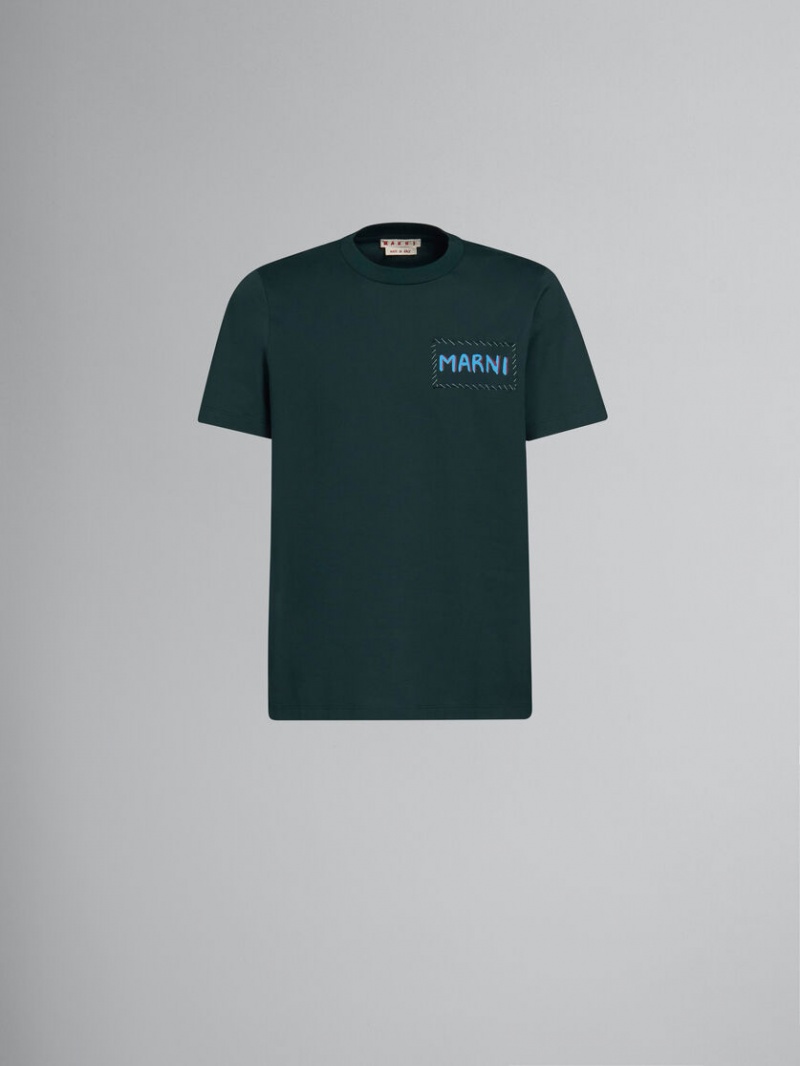 Marni Bio Algodon T-shirt With Marni Patch Verdes | MMXFT21746