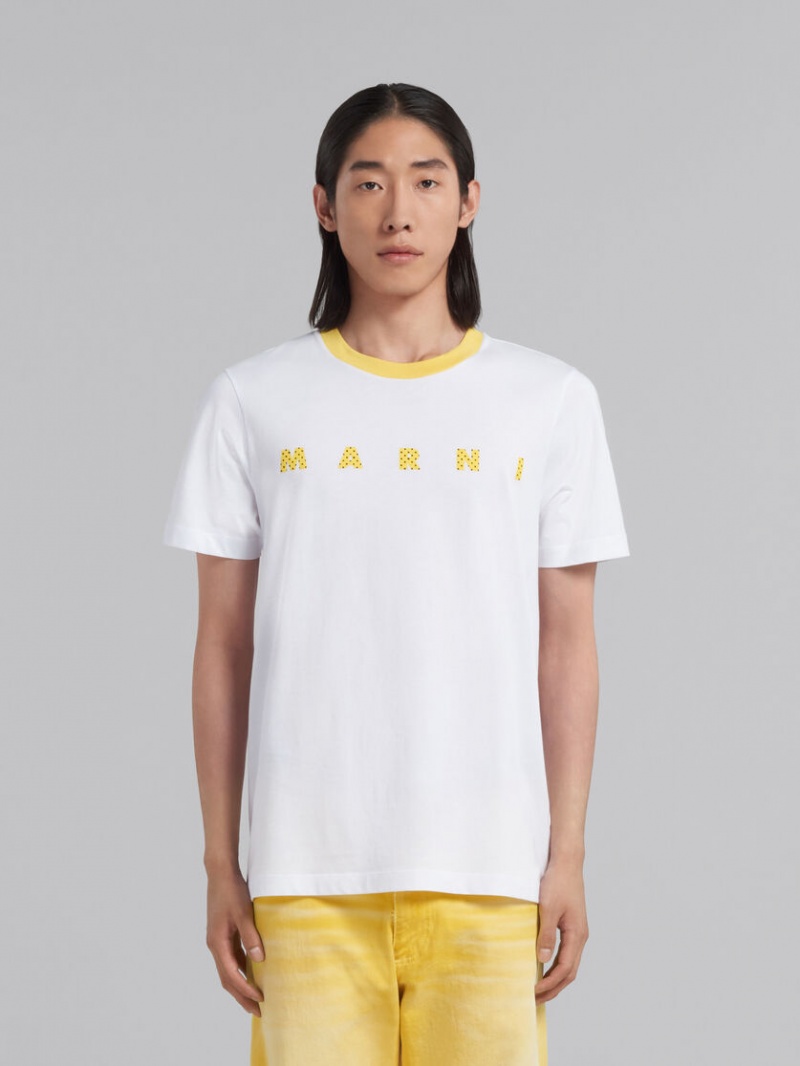 Marni Bio Algodon T-shirt With Polka-dot Logo Blancos | GMXUC85659