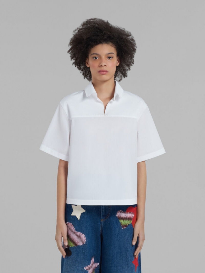 Marni Bio Poplin Blouse With Polo Back Blancos | SMXVO25053