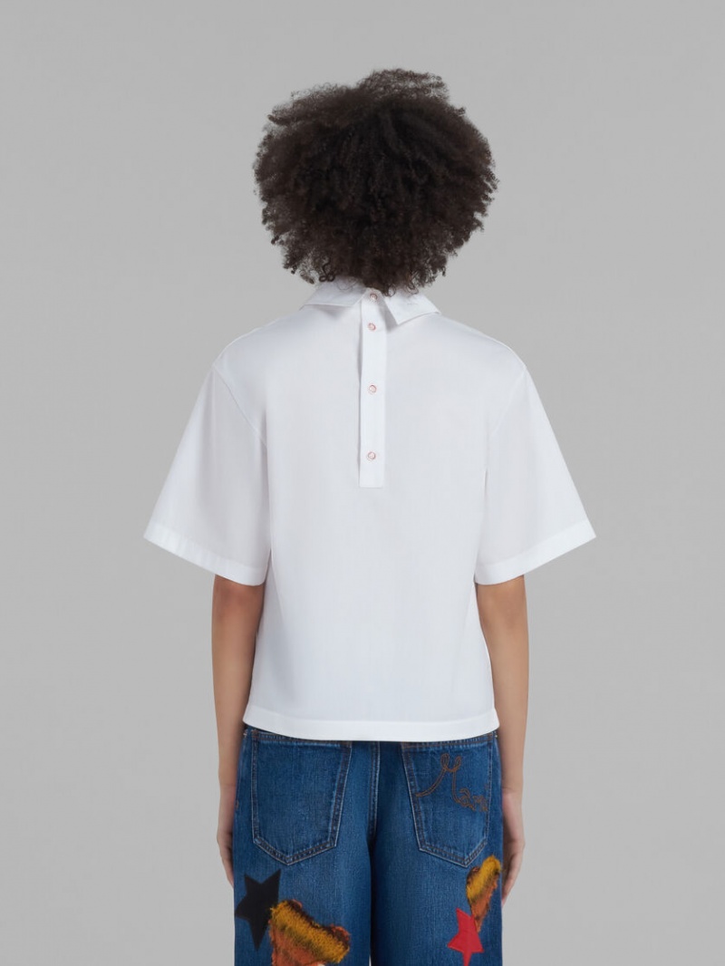 Marni Bio Poplin Blouse With Polo Back Blancos | SMXVO25053