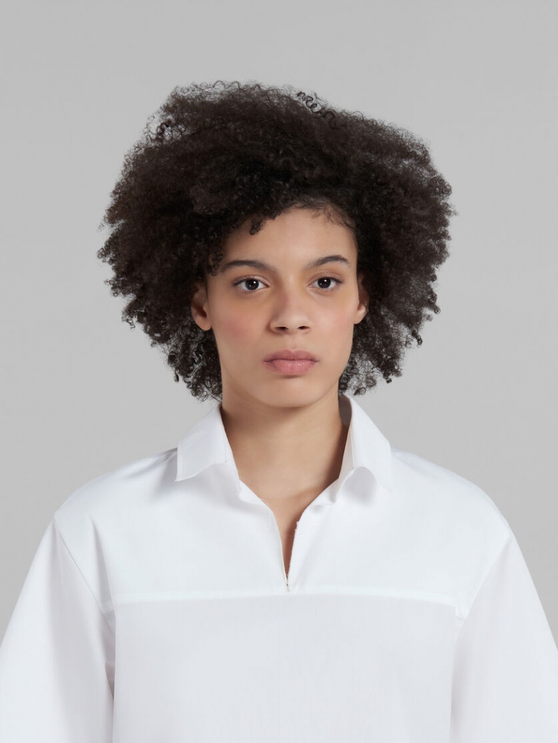 Marni Bio Poplin Blouse With Polo Back Blancos | SMXVO25053