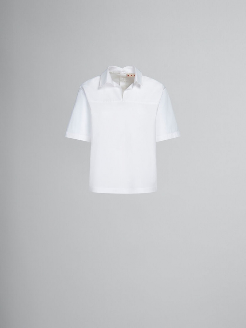 Marni Bio Poplin Blouse With Polo Back Blancos | SMXVO25053