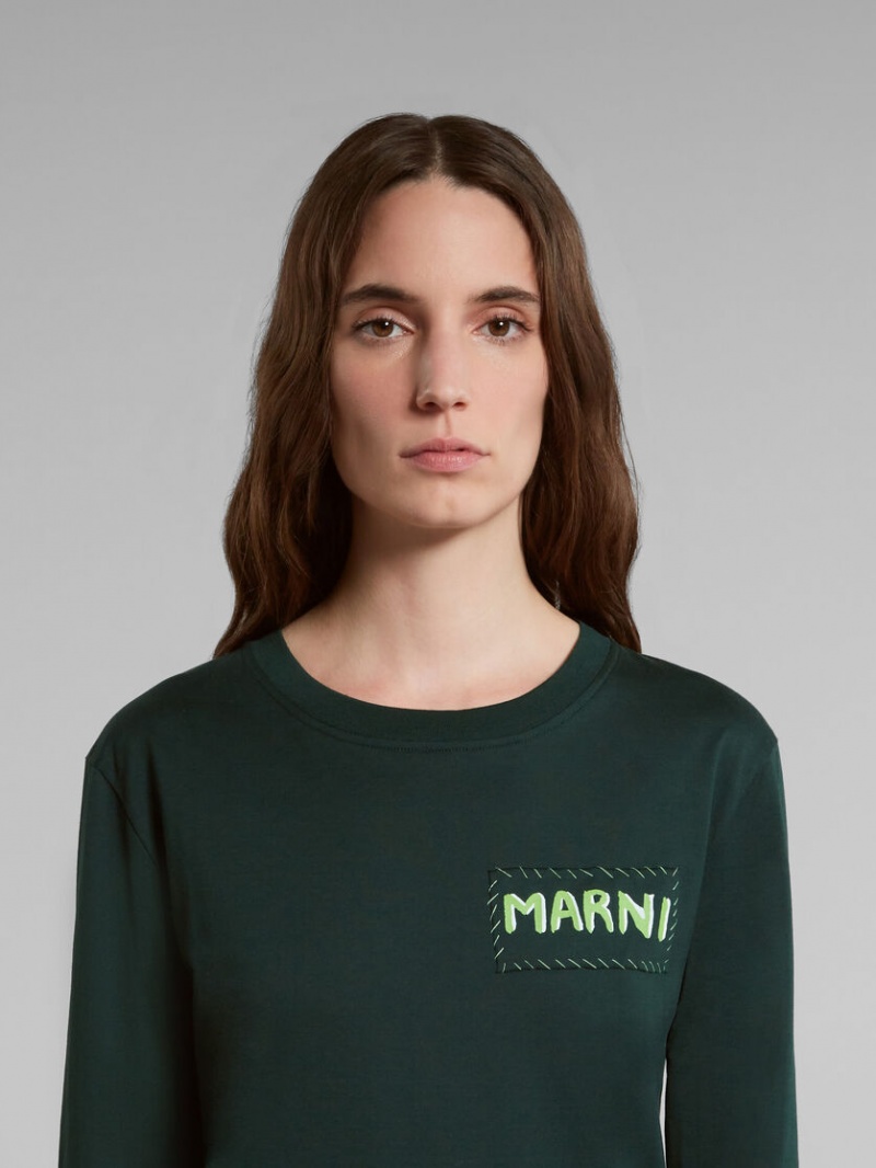 Marni Bio-cotton T-shirt With Logo Print Verdes | MXICD21857