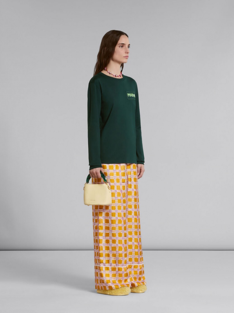 Marni Bio-cotton T-shirt With Logo Print Verdes | MXICD21857