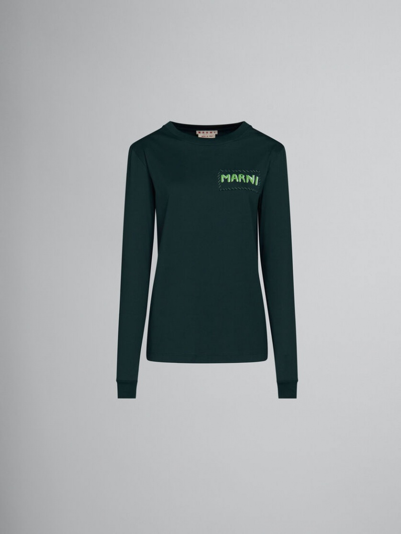 Marni Bio-cotton T-shirt With Logo Print Verdes | MXICD21857