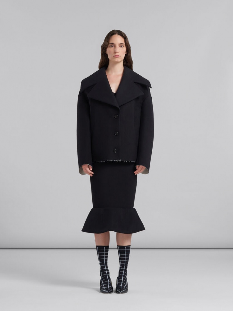 Marni Bonded Lana And Felt Cocoon Jacket Negros | AMXDF36578