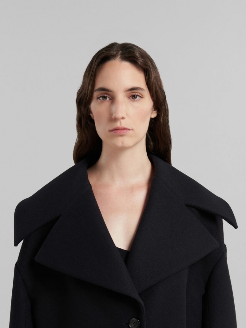 Marni Bonded Lana And Felt Cocoon Jacket Negros | AMXDF36578