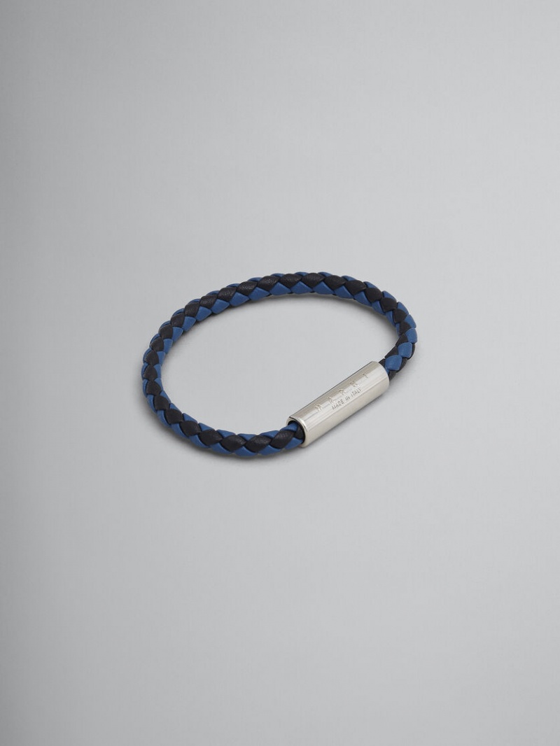 Marni Braided Cuero Bracelet Negros Azules | MXZDE65901