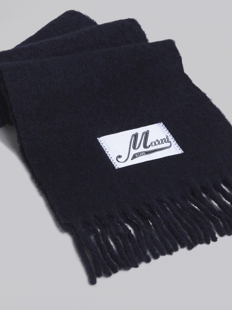 Marni Brushed Alpaca Scarf With Fringes Azul Marino | MXCIF97006