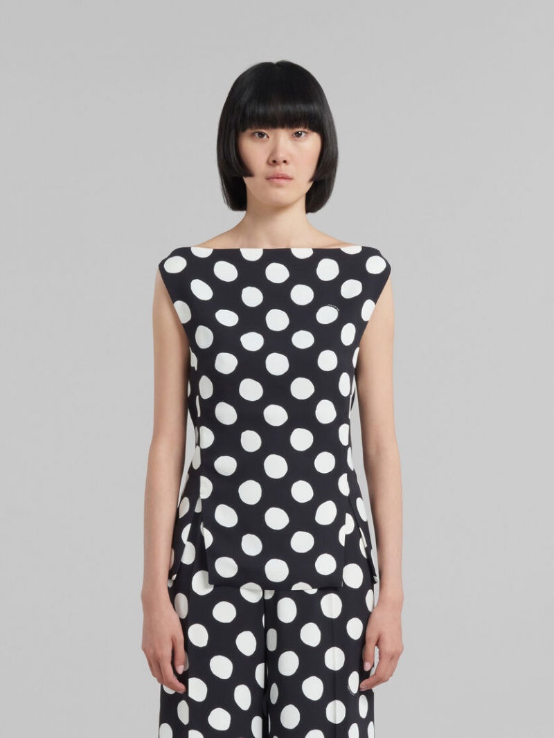 Marni Cady Barco-neck Top With Polka Dots Negros | MXNZX99739