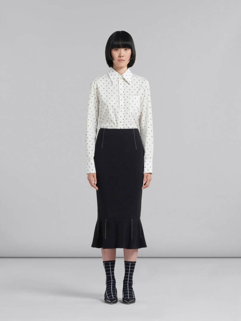 Marni Cady Sheath Skirt With Flounce Hem Negros | MXXBR50934