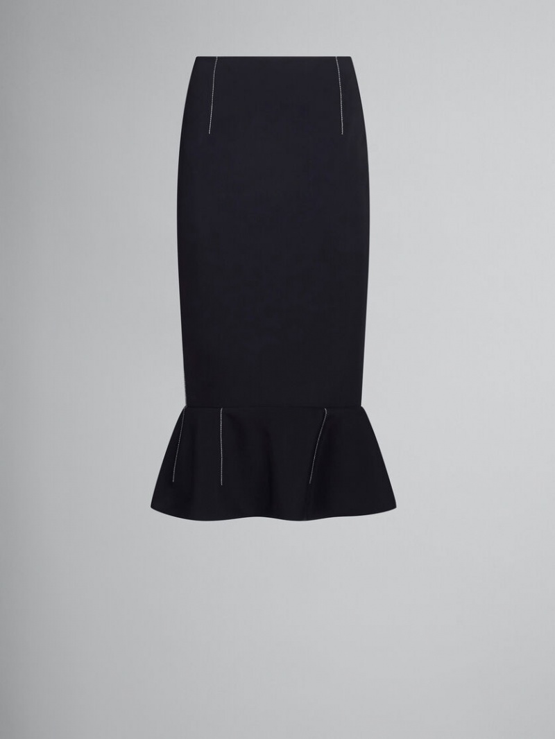 Marni Cady Sheath Skirt With Flounce Hem Negros | MXXBR50934