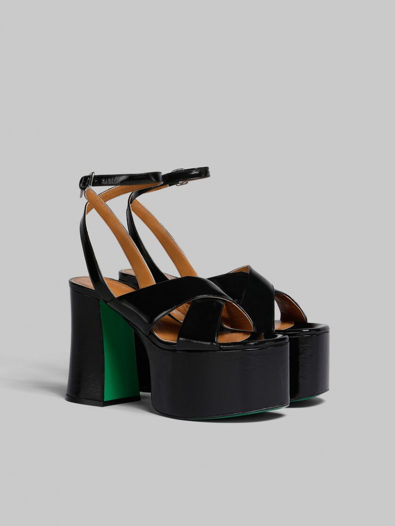 Marni Charol Cuero Plataforma Sandal Negros | EMXVG13129