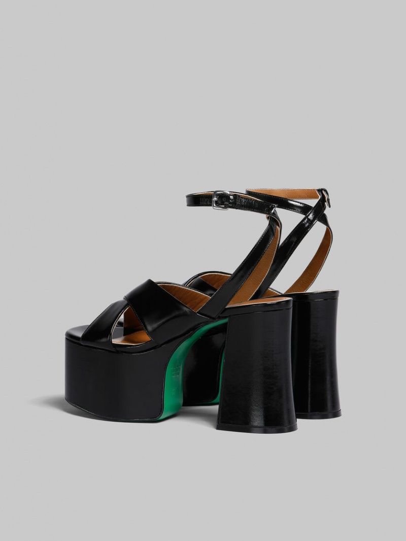 Marni Charol Cuero Plataforma Sandal Negros | EMXVG13129