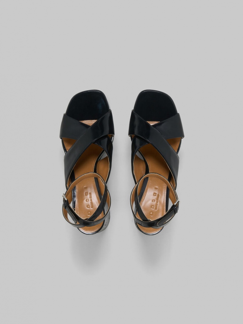 Marni Charol Cuero Plataforma Sandal Negros | EMXVG13129