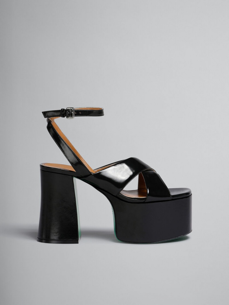 Marni Charol Cuero Plataforma Sandal Negros | EMXVG13129