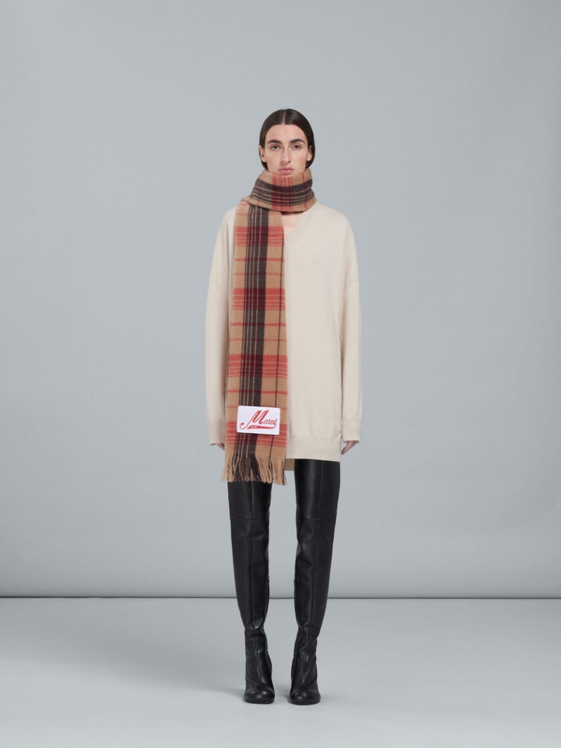 Marni Check Lana Scarf Marrom | MXCVG68450