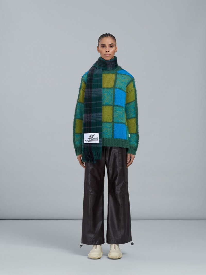 Marni Check Lana Scarf Verdes | LMXSX20435