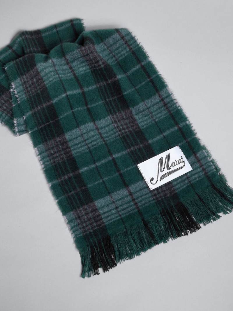 Marni Check Lana Scarf Verdes | LMXSX20435