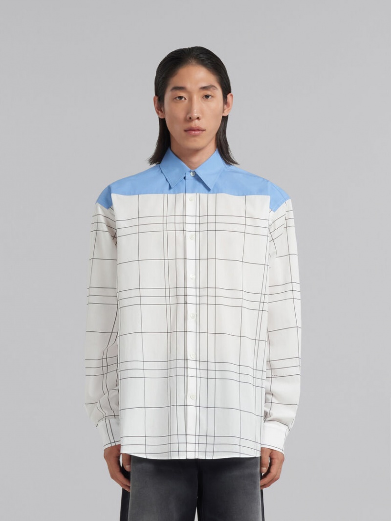 Marni Checked Algodon Shirt With Plain Yoke Blancos | DMXVO82068