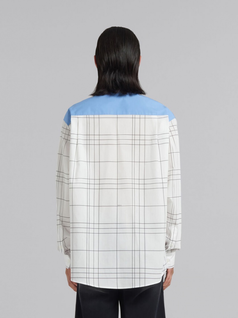 Marni Checked Algodon Shirt With Plain Yoke Blancos | DMXVO82068