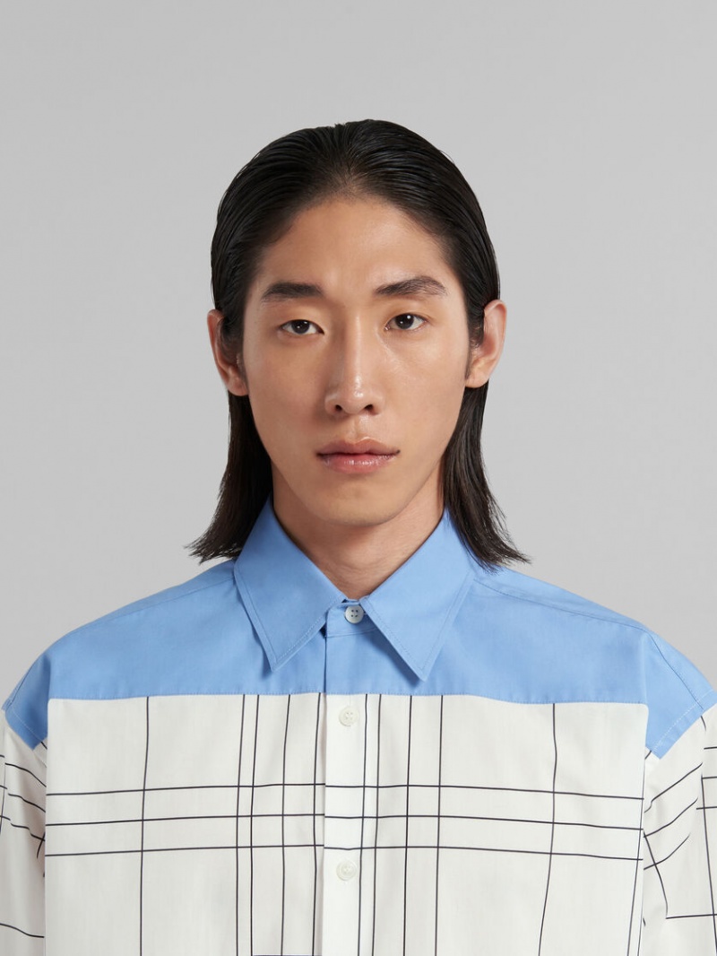 Marni Checked Algodon Shirt With Plain Yoke Blancos | DMXVO82068