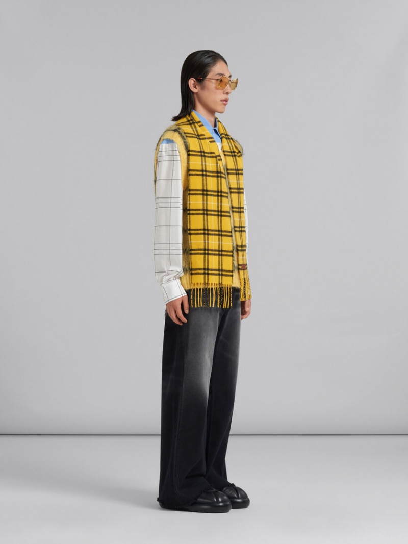 Marni Checked Algodon Shirt With Plain Yoke Blancos | DMXVO82068