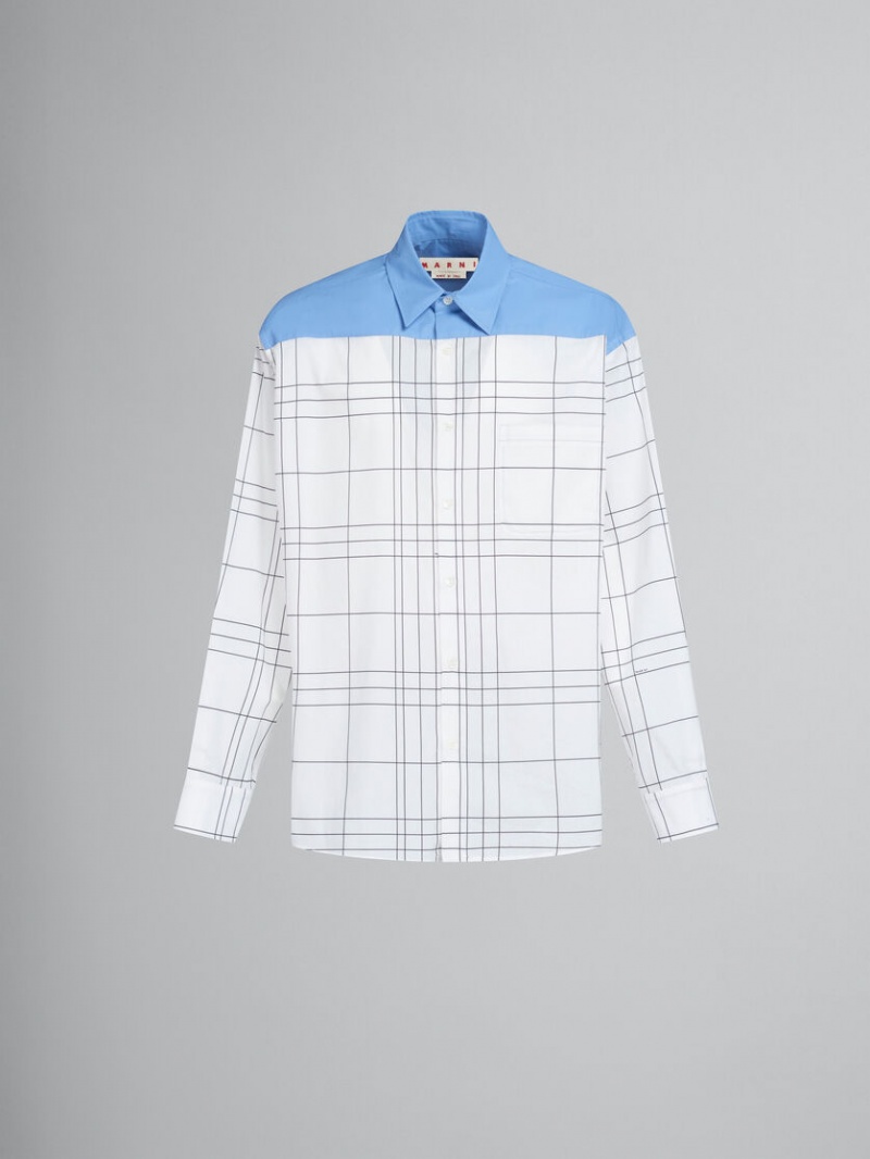 Marni Checked Algodon Shirt With Plain Yoke Blancos | DMXVO82068