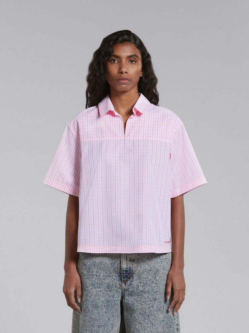 Marni Checked Blouse With Back Polo Opening Rosas | MXQCS93936