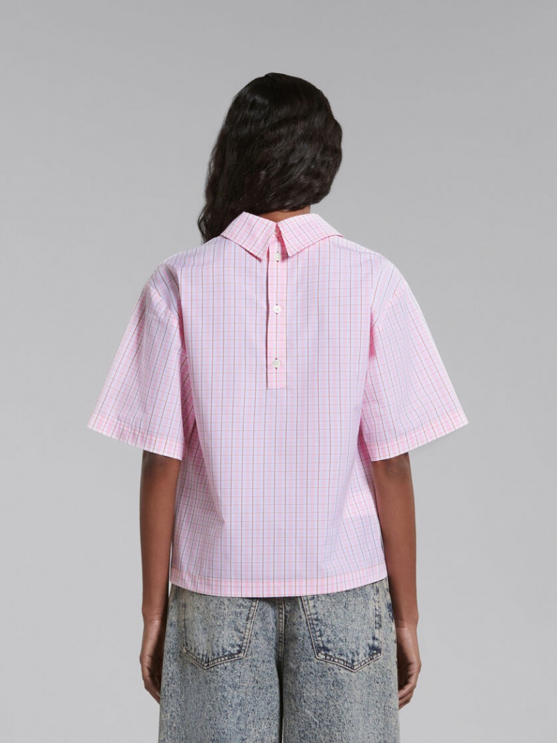 Marni Checked Blouse With Back Polo Opening Rosas | MXQCS93936