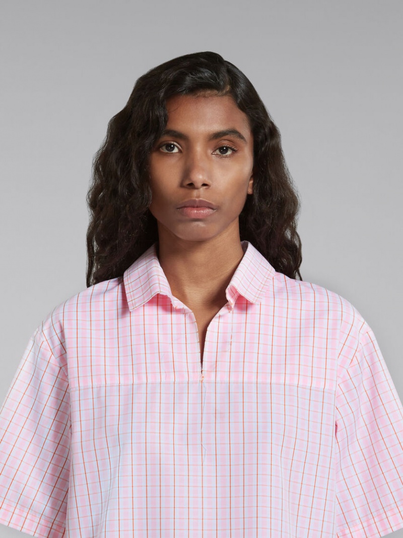 Marni Checked Blouse With Back Polo Opening Rosas | MXQCS93936